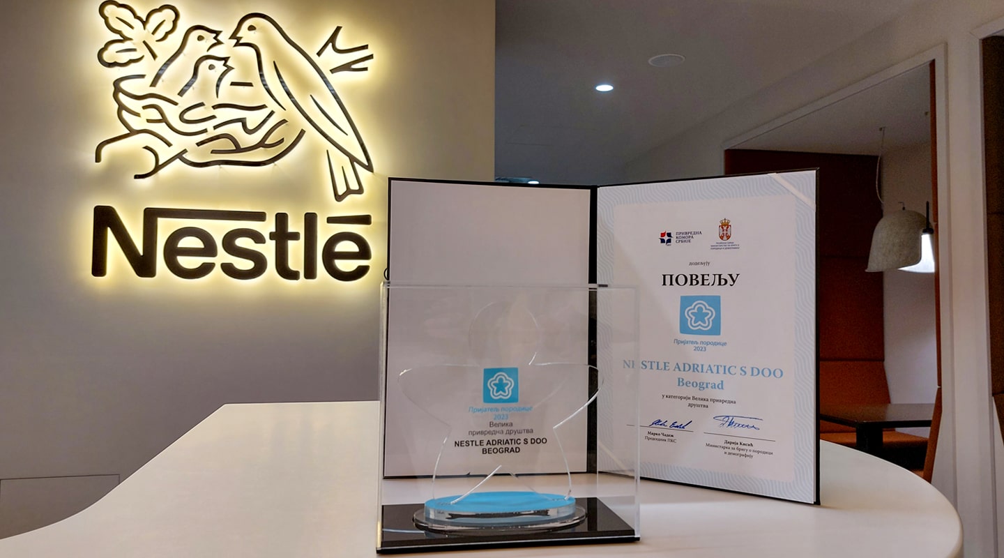 Nestlé Srbija dobitnik nagrade Prijatelj porodice za dobre prakse koje čuvaju ravnotežu između profesionalnog i porodičnog života
