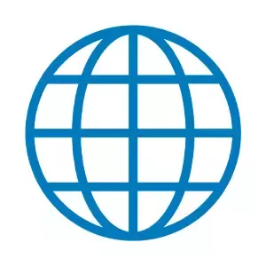 Plava ikonica globusa koja predstavlja globalno prisustvo.